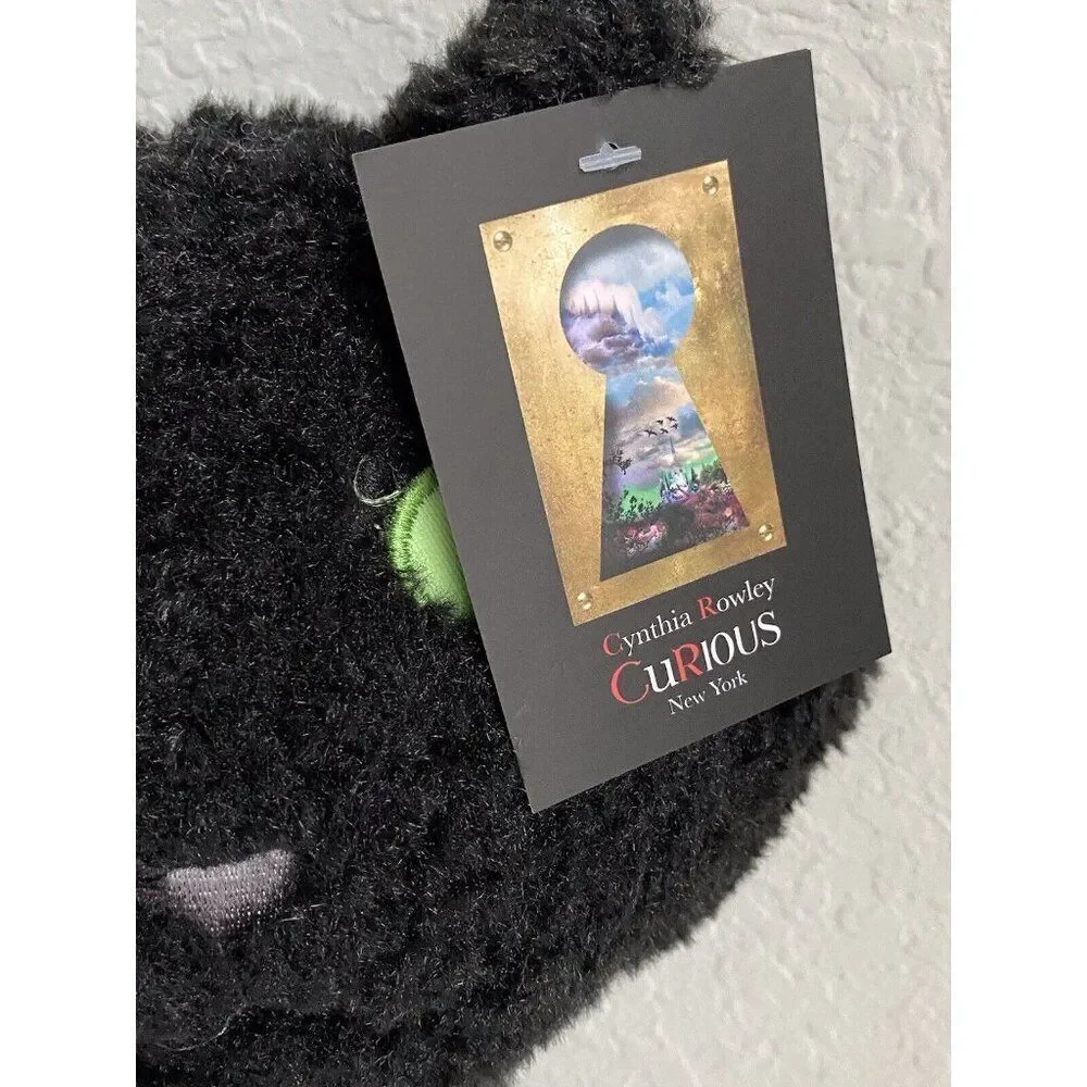 Cynthia Rowley Black CAT Shaped Pillow Halloween GLOW IN THE DARK EYES Soft NEW